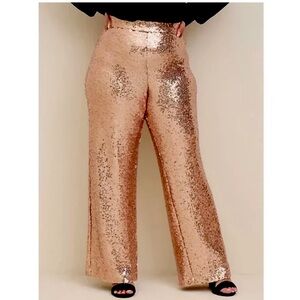 Torrid Pull On Wide Leg Champagne Sequin Sparkly High Rise Pant, Sz 3 Regular